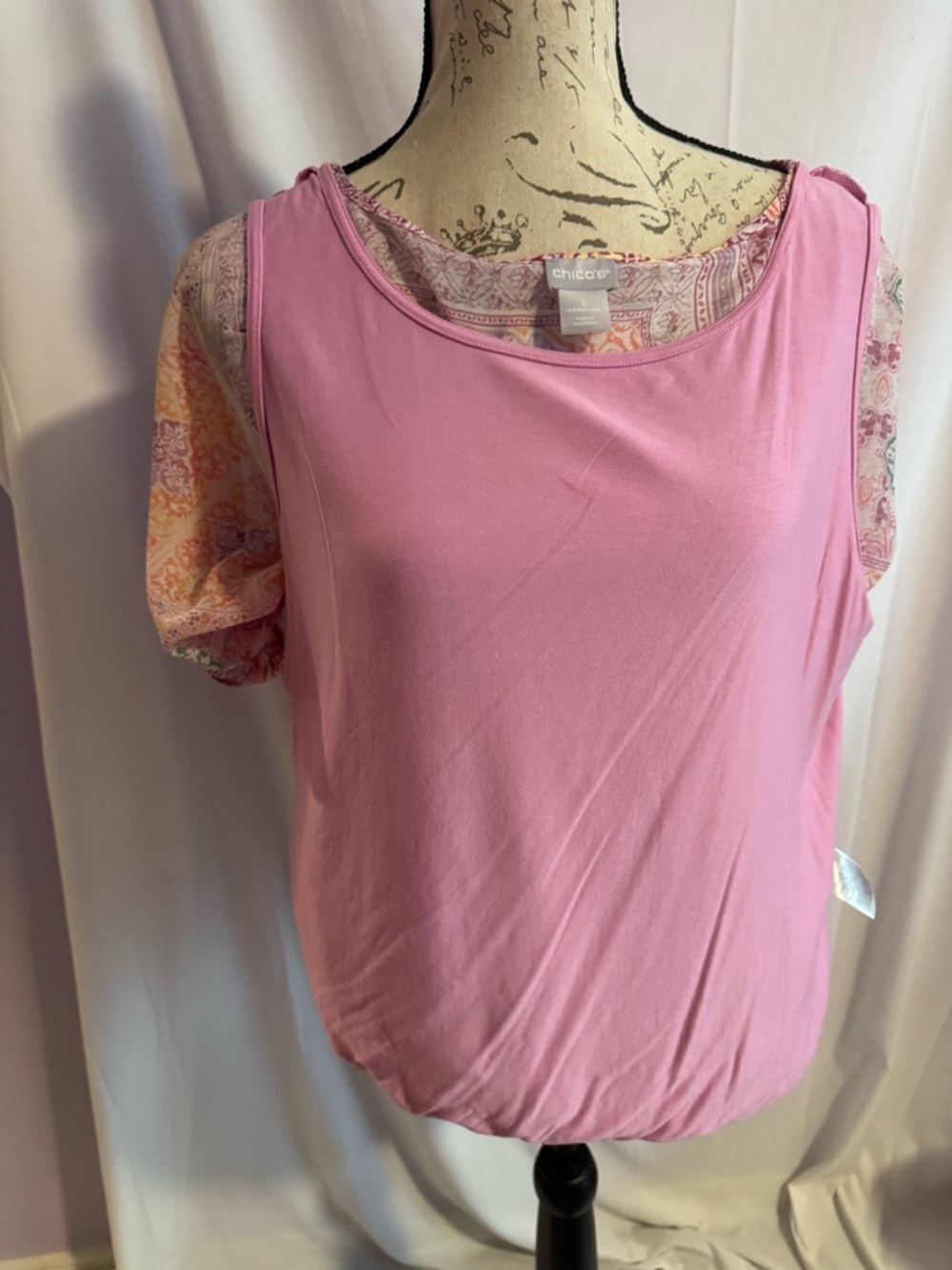 Chicos Women's Pink poncho with tank inside - Picture 5 of 6